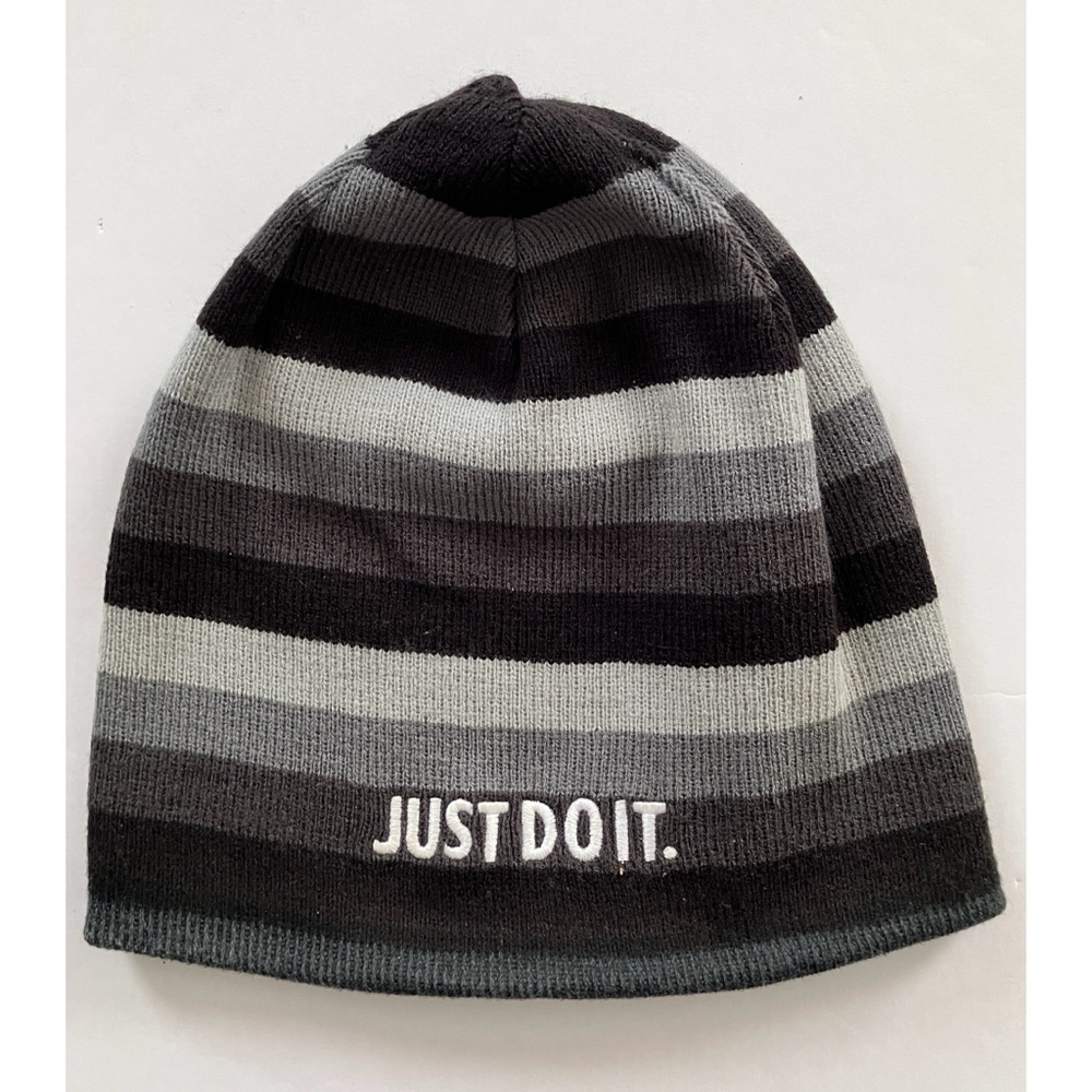 Nike Reversible Black & Grey Striped Just Do It Beanie w/Swoosh Logo Men’s OS